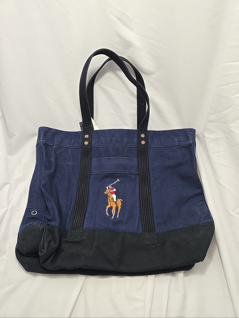 NWT Polo Ralph Lauren Big Logo Thick Canvas Zip Tote Navy Blue Black Unisex